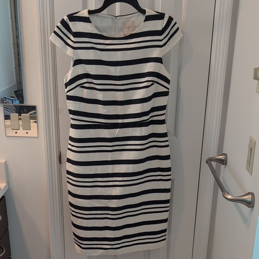 NWT J Crew Navy White Striped Sheath Dress 8
